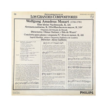 Charger l'image dans la galerie, LP. Wolfgang Amadeus Mozart. Eine Kleine Nachtmusik, K. 525 - Serenata Notturna, K. 239 - Marcha En Re Mayor, K. 249 - Concierto Para Piano Y Orquesta No. 20 En Re Menor, K. 466
