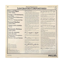Load image into Gallery viewer, LP. Sir Edward Elgar, Royal Philharmonic Orchestra, Norman Del Mar, Samuel Barber, I Musici, Benjamin Britten, Concertgebouworkest, Bernard Haitink. Pompa Y Circunstancia, Marchas / Adagio Para Cuerdas / Guia De Orquesta Para Jóvenes