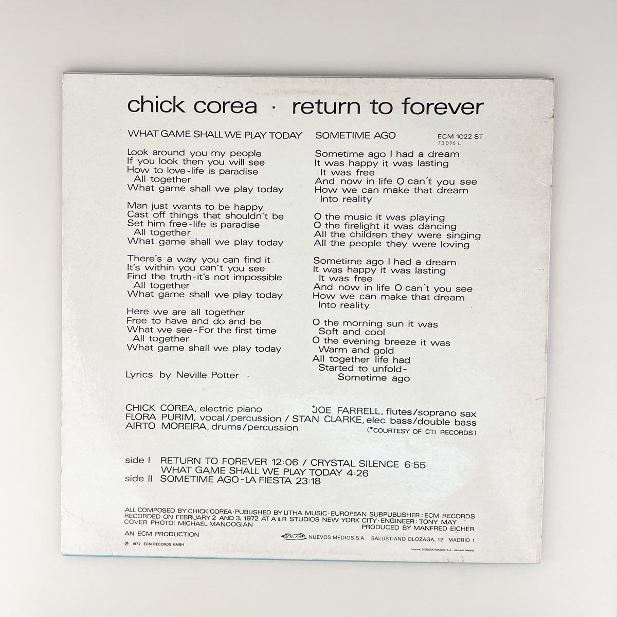 LP. Chick Corea. Return To Forever – falsotecho