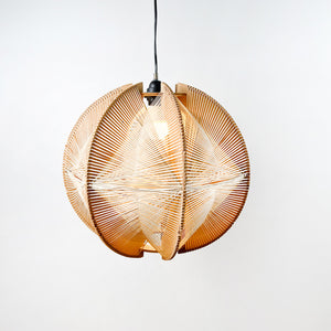 Raffia and wood ceiling lamp, 1970's 