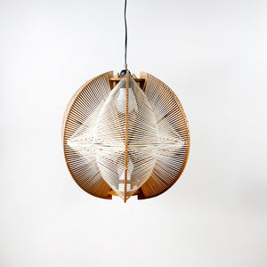 Raffia and wood ceiling lamp, 1970's 