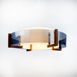 Plastic and wood ceiling lamp, 1970's 