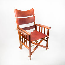 Charger l&#39;image dans la galerie, Fauteuil pliant en cuir et bois fabriqué au Costa Rica, années 1970
