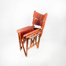 Charger l&#39;image dans la galerie, Fauteuil pliant en cuir et bois fabriqué au Costa Rica, années 1970
