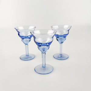 3 つの青いクリスタル ガラス、1980 年代 