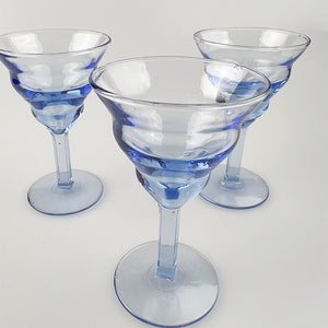 Three blue crystal glasses, 1980's 