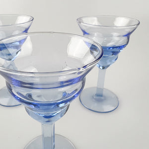 Three blue crystal glasses, 1980's 