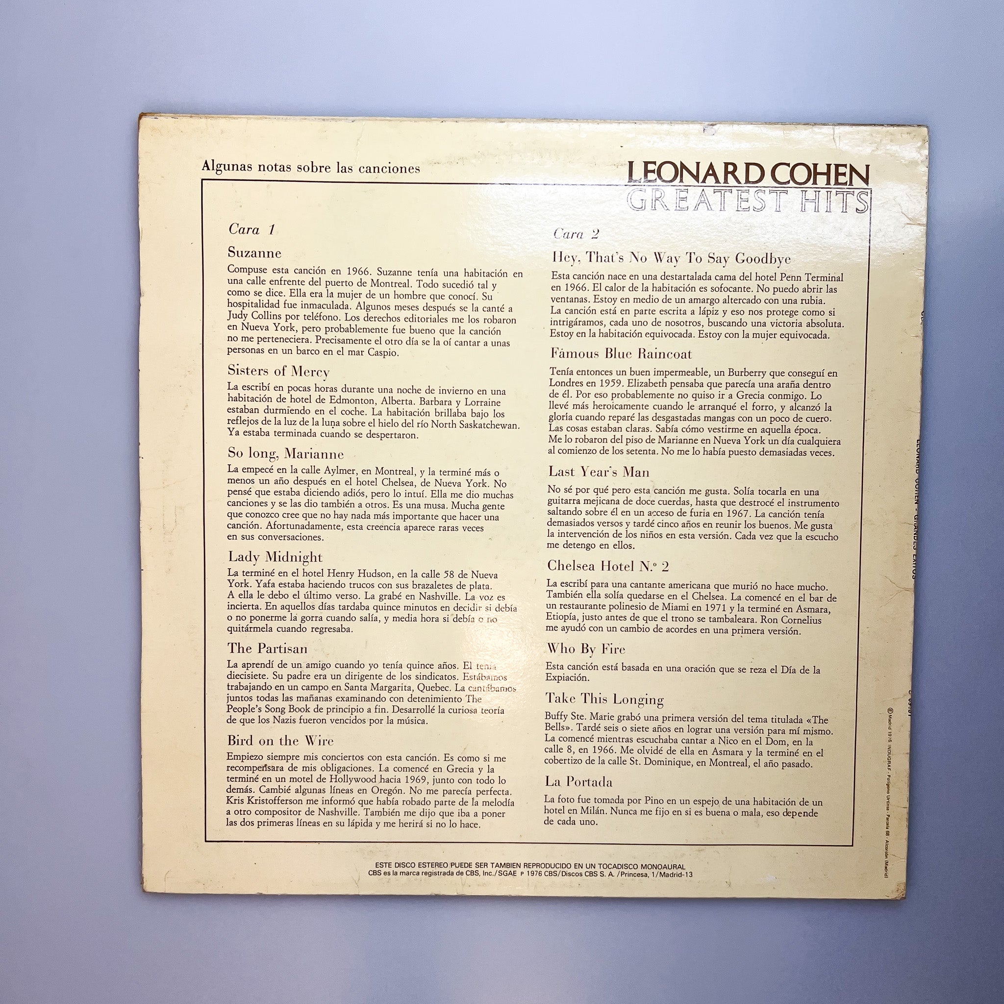 LP. Leonard Cohen. Greatest Hits – falsotecho