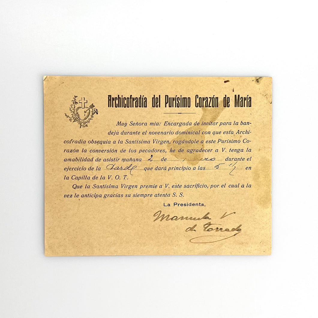 Archicofradía del Purñisimo Corazón de Maria Invitación