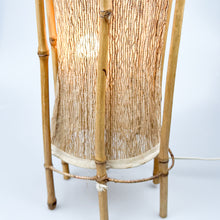 Load image into Gallery viewer, Bamboo and fabric table lamp, style design by Louis Sognot, 1970&#39;s 
