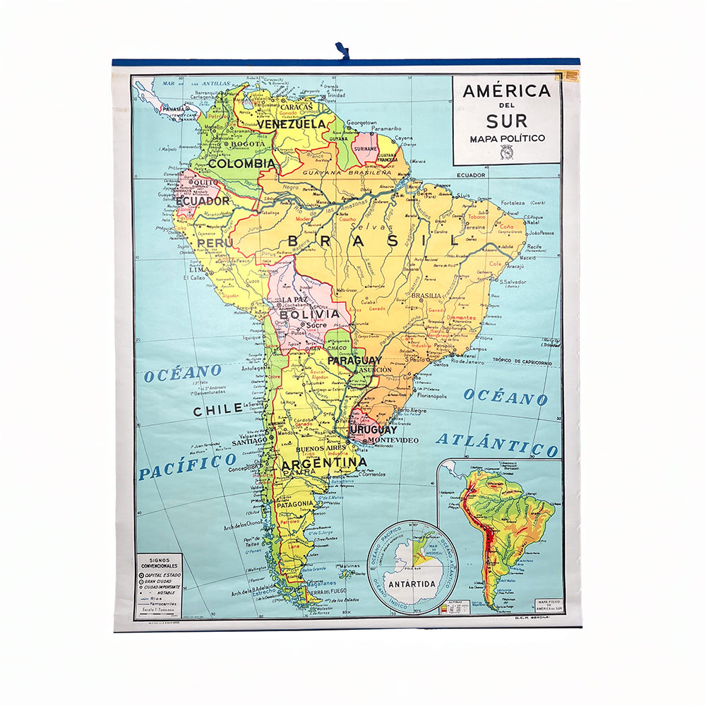 Mapa Físico y Político de América del sur Dalmau Carles Pla, 1972.