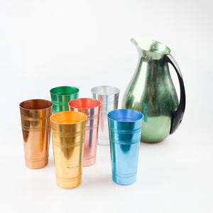 Anodized aluminum jug and glasses set, 1970's 