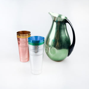 Anodized aluminum jug and glasses set, 1970's 