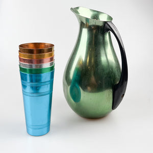 Anodized aluminum jug and glasses set, 1970's 