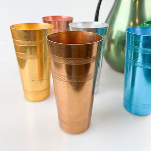 Anodized aluminum jug and glasses set, 1970's 