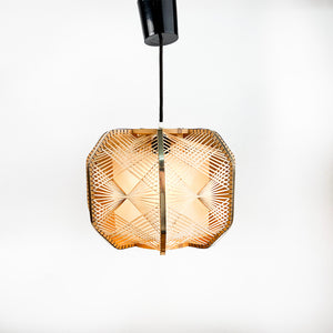 Wood and raffia ceiling lamp, 1970's 