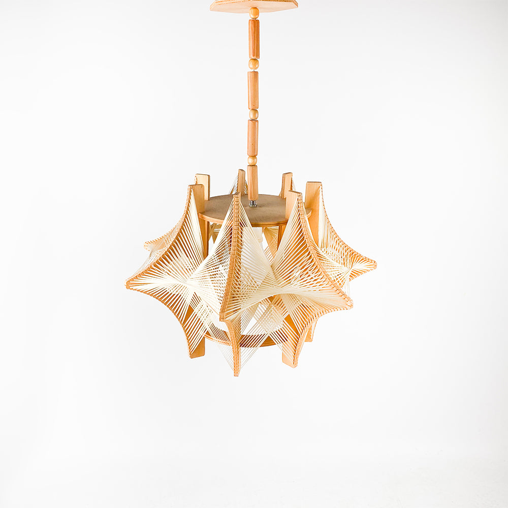 Wood and Raffia Ceiling Lamp, 1980's