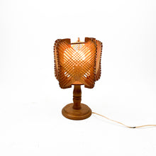 Load image into Gallery viewer, Wood and raffia table lamp, 1970s
