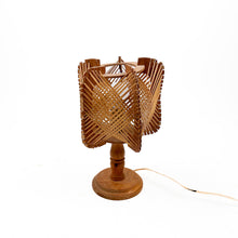 Load image into Gallery viewer, Wood and raffia table lamp, 1970s
