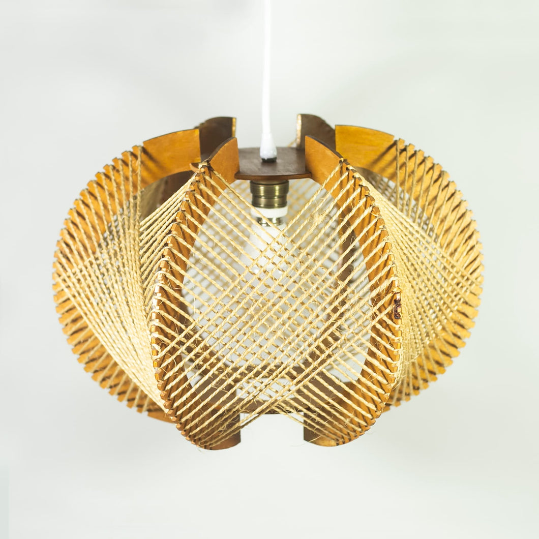 Vintage Ceiling lamp wood and rope. 1970s
