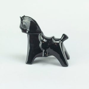 Horse figure enameled ceramic in black. Vintage