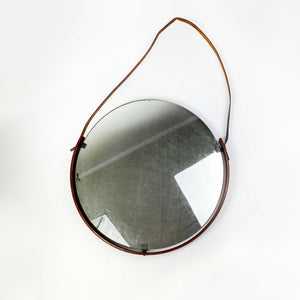 Mirror with wood and leather frame, 1950's