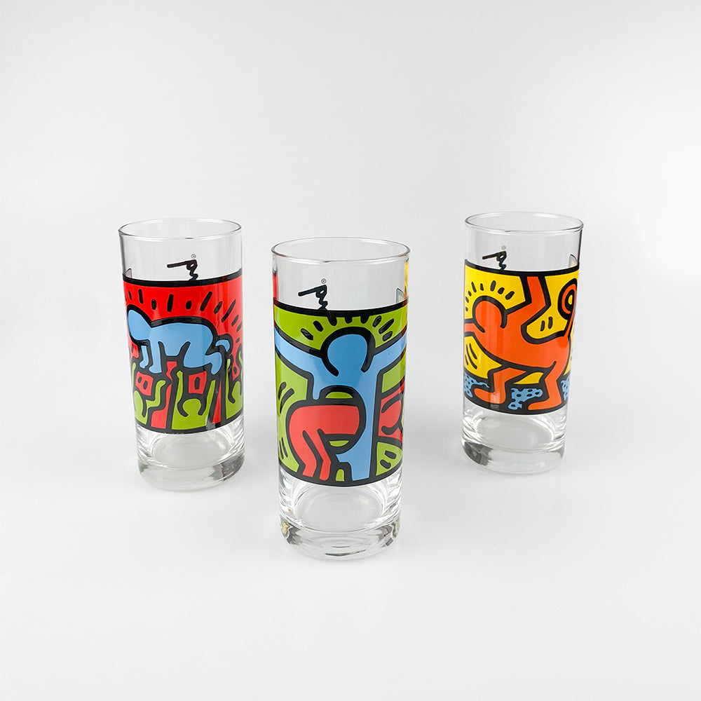 Set of 3 Quick Keith Haring glasses. 1990's