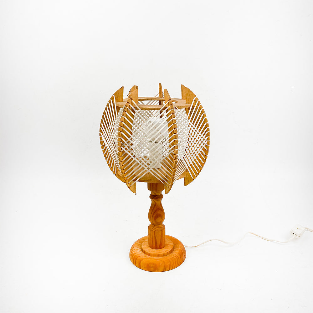 Wood and Raffia Table Lamp, 1970's