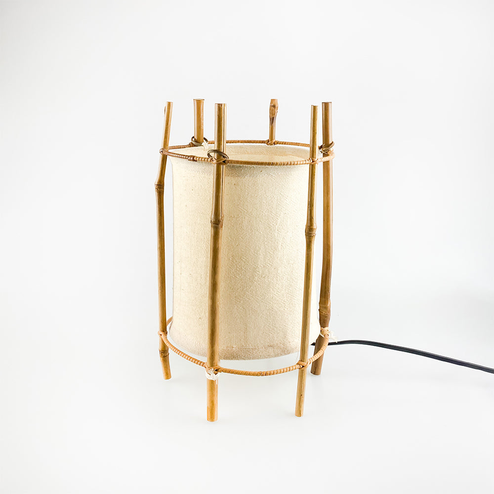 Bamboo and Cotton table lamp, design style by Louis Sognot, 1970's