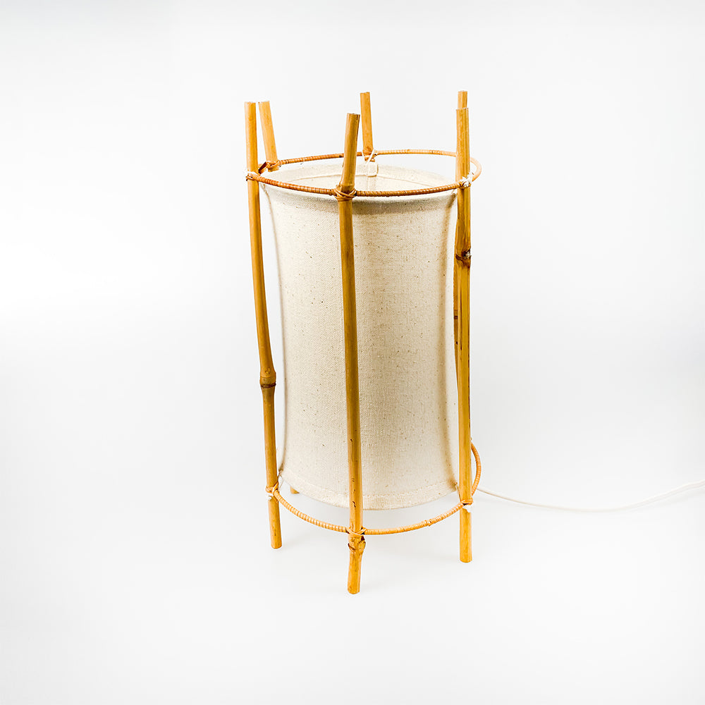 Lampe de table en bambou et coton, style design par Louis Sognot, années 1970
