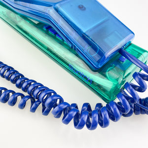 Téléphone semi-transparent bleu et vert Swatch Twinphone, 1989.