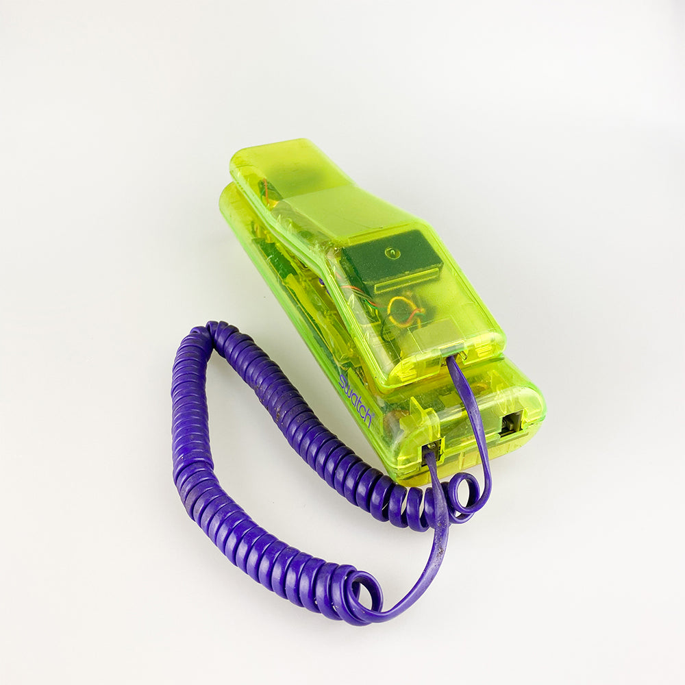 반투명 노란색 스와치 트윈폰 전화기, 1989년.